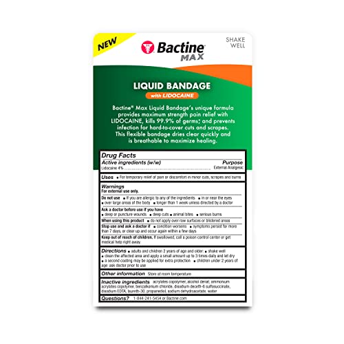 Bactine MAX Liquid Bandage with Lidocaine - Wound Cleaning and Germ Protection - .30 fl. Ounce