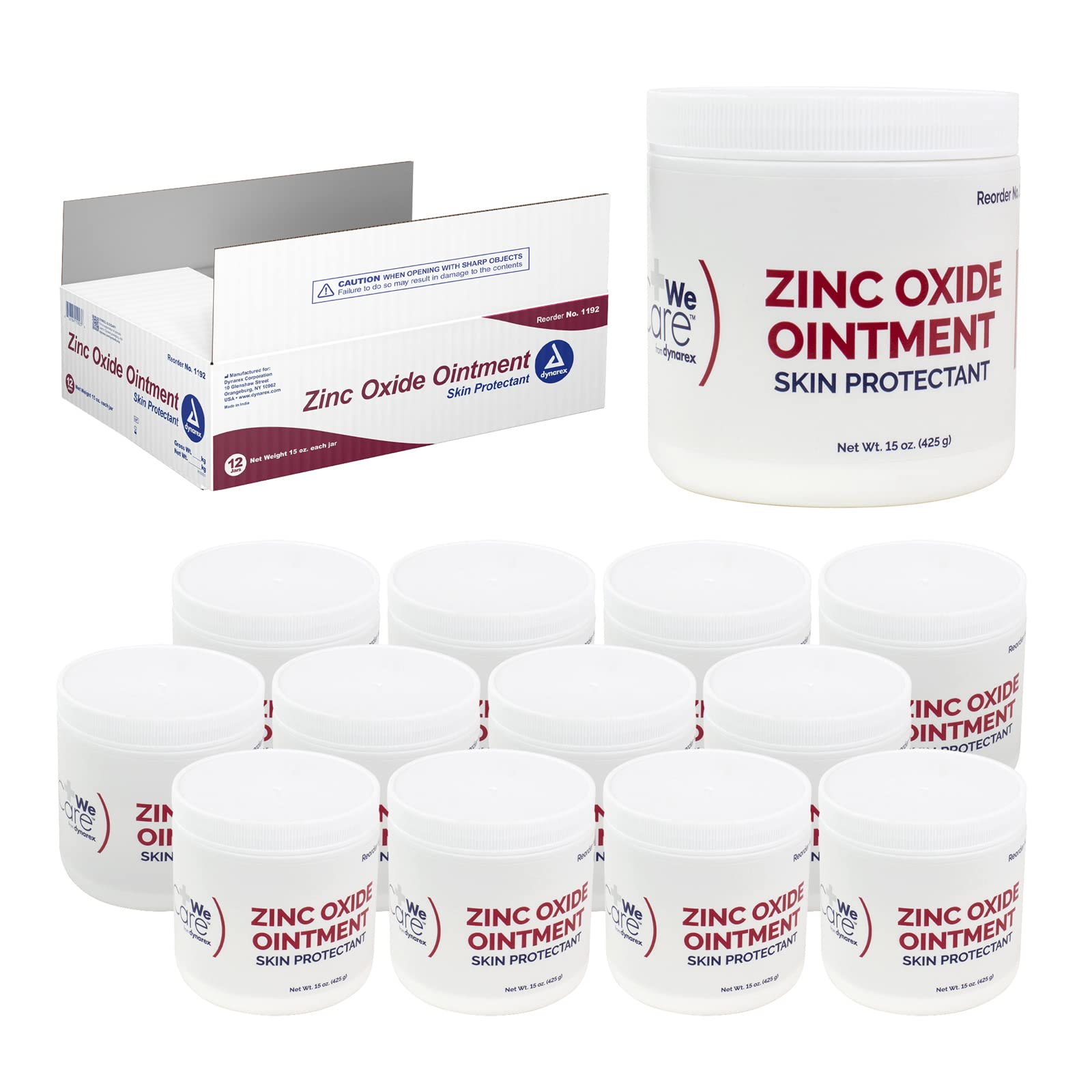 Zinc Oxide Ointment for Soothing & Preventing, White, 15 oz. Jar, Pack of 12 - for Dynarex 1192 Target Audience