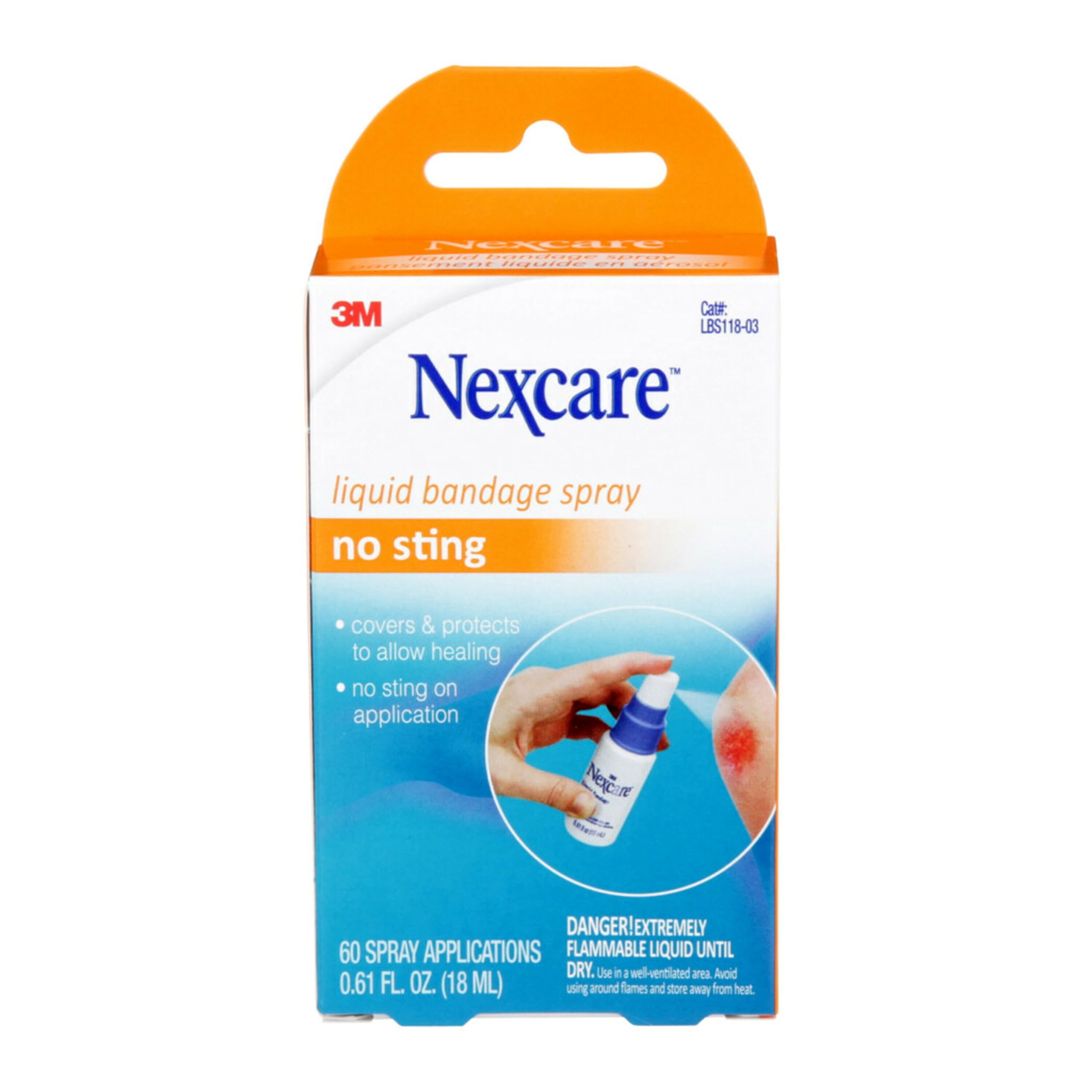 Nexcare No Sting Liquid Bandage Spray for Painful, Cracked Skin - Waterproof Seal, Fast Drying, Long Lasting - 0.61 fl oz