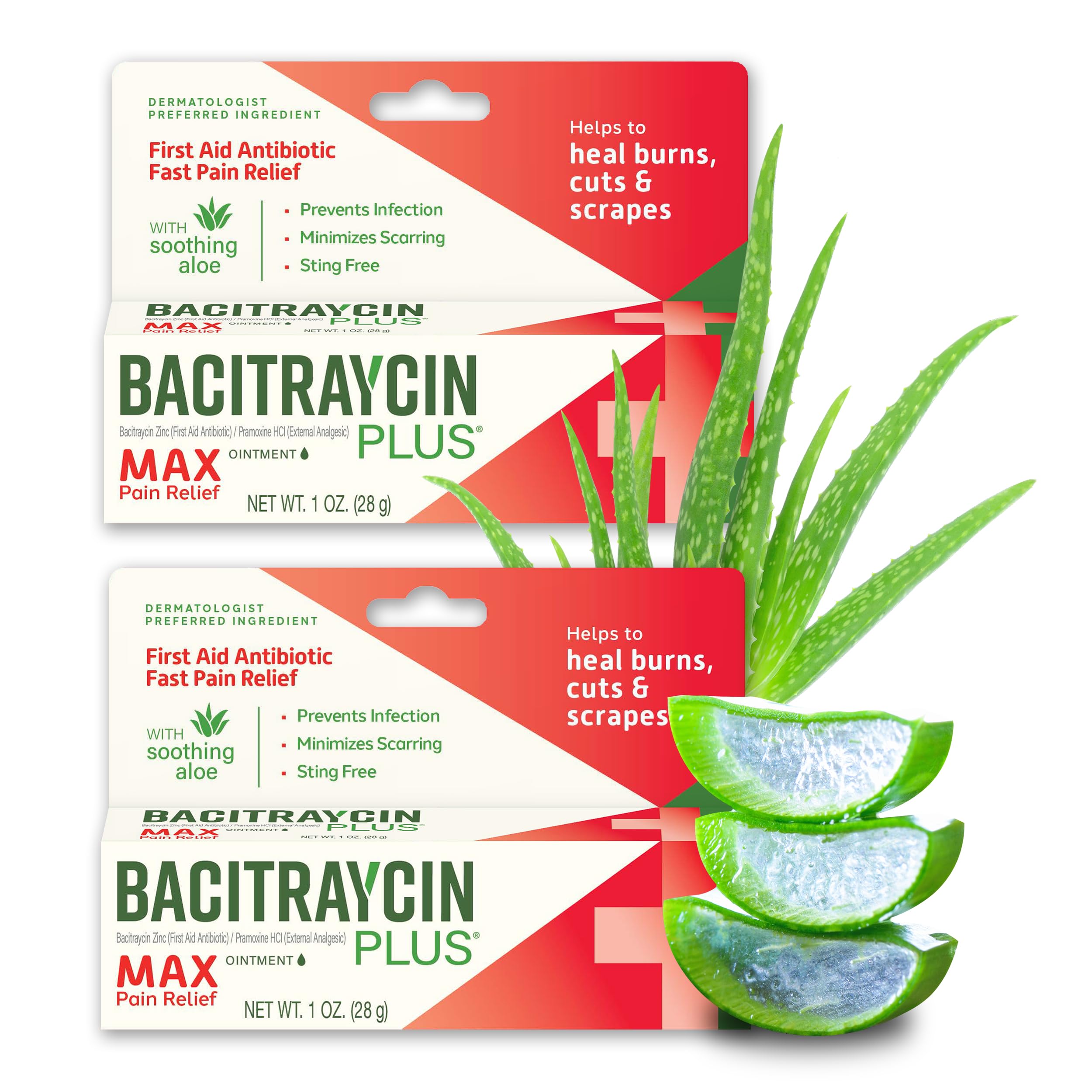 Antibiotic Ointment for Minor Injuries with Moisturizing Aloe Vera - 2 Pack (Audience: Anyone in need of first aid for minor cuts, scrapes, and burns)